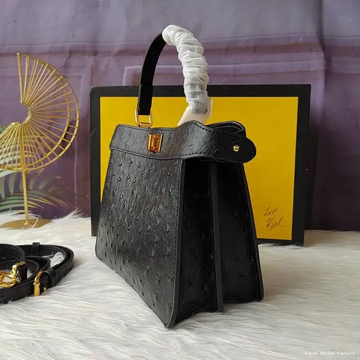 Affordable HOT Peekaboo Black Petite Leather Ostrich Fendi ISeeU In Bag 0613